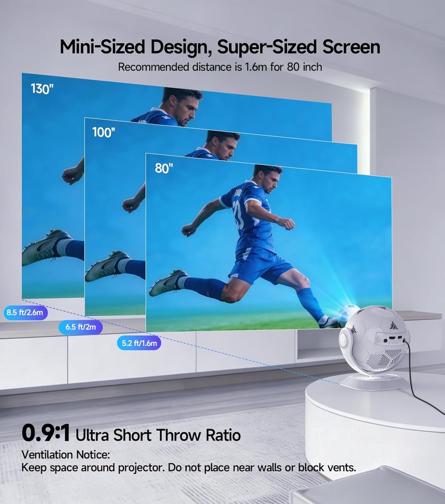 Magcubic Mini proyector con temática de fútbol 2026, proyector portátil con WiFi 6 y Bluetooth 5.4, soporte 4K, Keystone automático, rotación de 180°, proyector inteligente Android 14 para cine