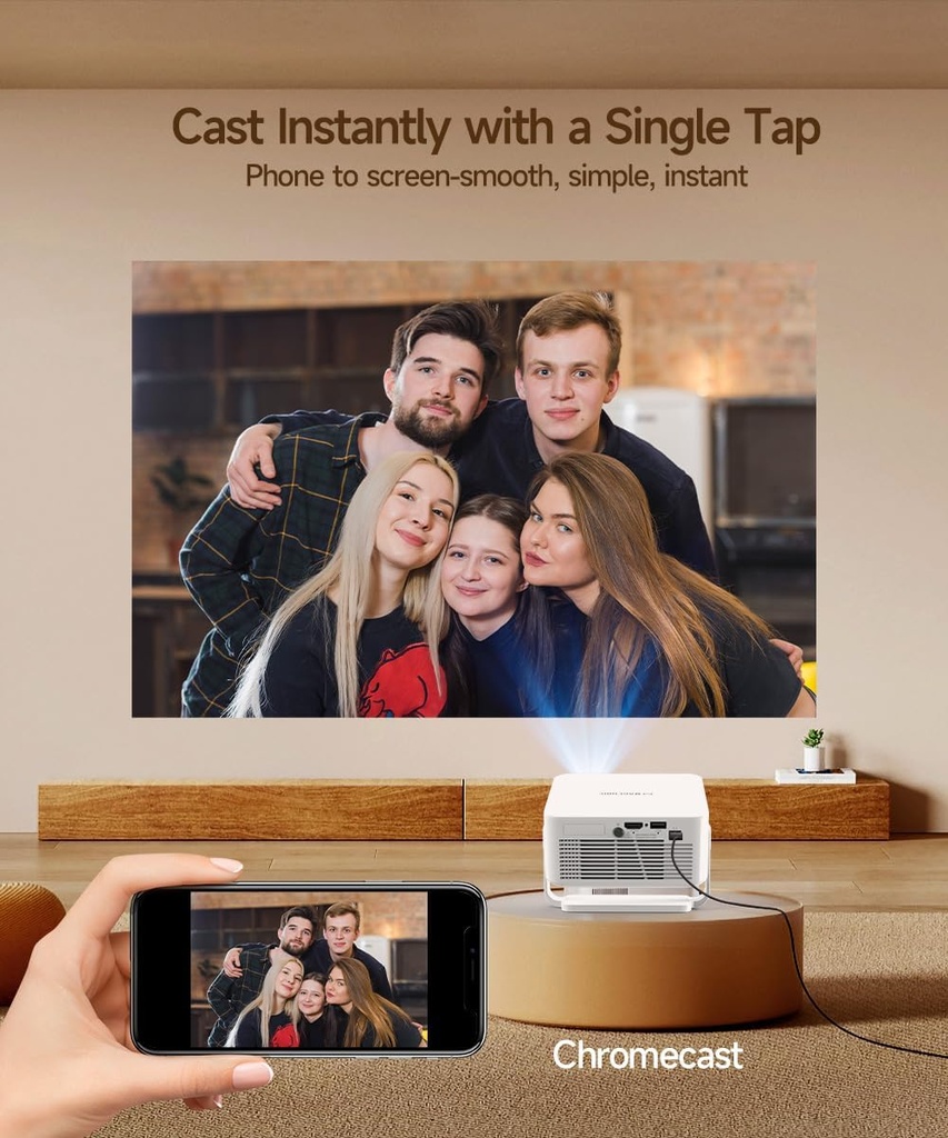 Magcubic HY300GT - Miniproyector con WiFi y Bluetooth, proyector portátil inteligente compatible con 260 ANSI y 2K, enfoque automático y corrección trapezoidal, giratorio de 180° para hogar y exterior