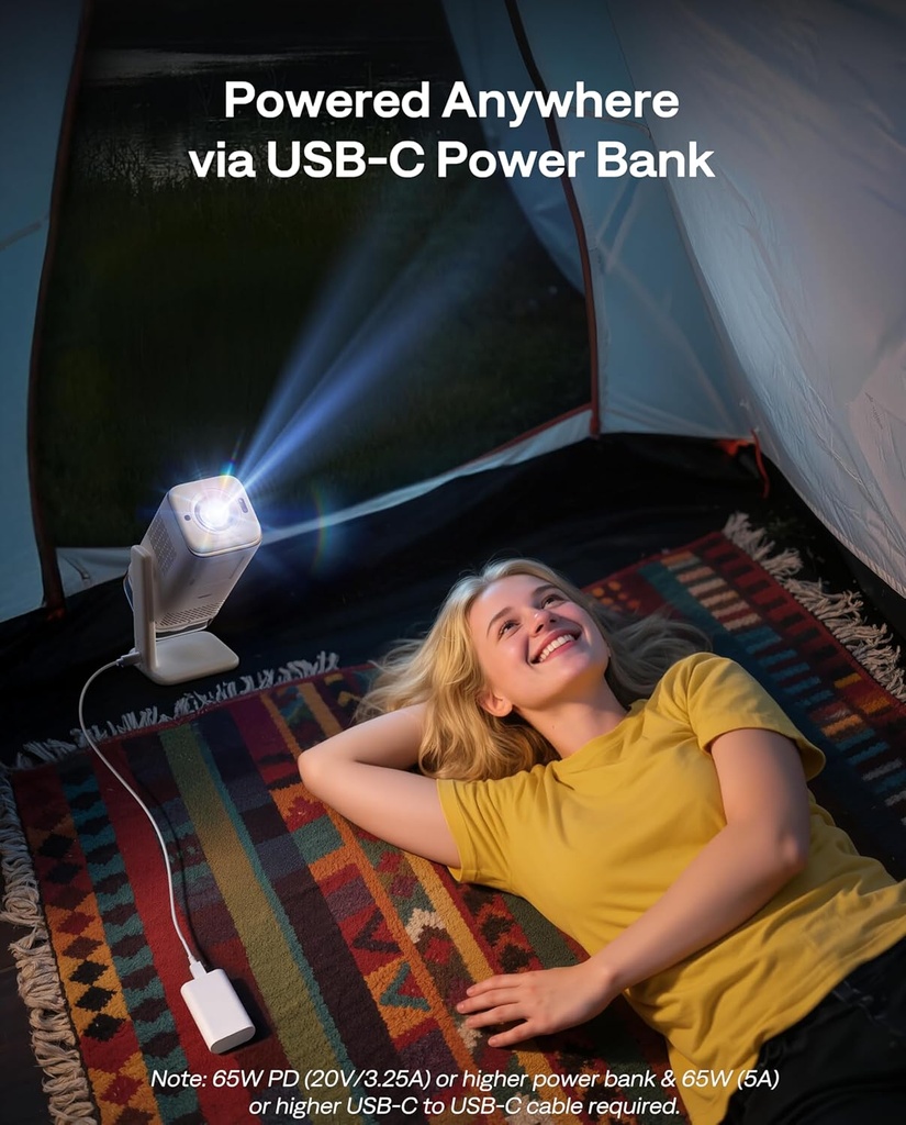 Aurzen BOOM Air - Proyector portátil Google TV con WiFi y Bluetooth, alimentado por USB-C, proyector inteligente para películas al aire libre y en casa, compatible con 4K, enfoque en tiempo real 