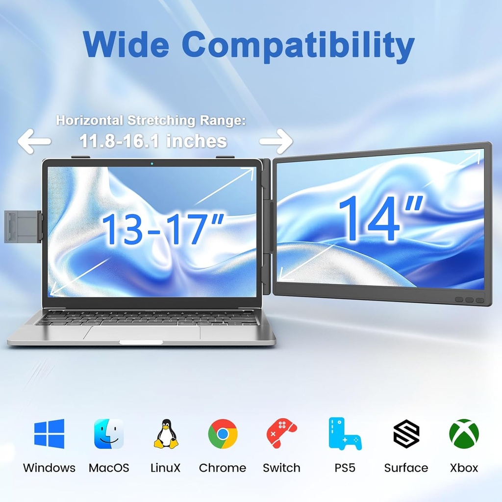 Extensor de pantalla KEFEYA para laptop, 14" Full HD IPS - con puerto USB-C/HDMI – Con Speaker - Windows, Mac, 60Hz.