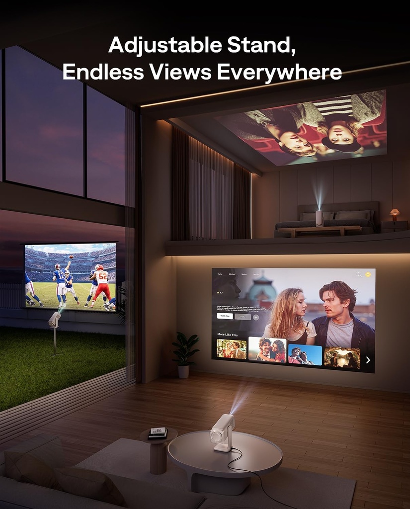 Aurzen BOOM Air - Proyector portátil Google TV con WiFi y Bluetooth, alimentado por USB-C, proyector inteligente para películas al aire libre y en casa, compatible con 4K, enfoque en tiempo real 
