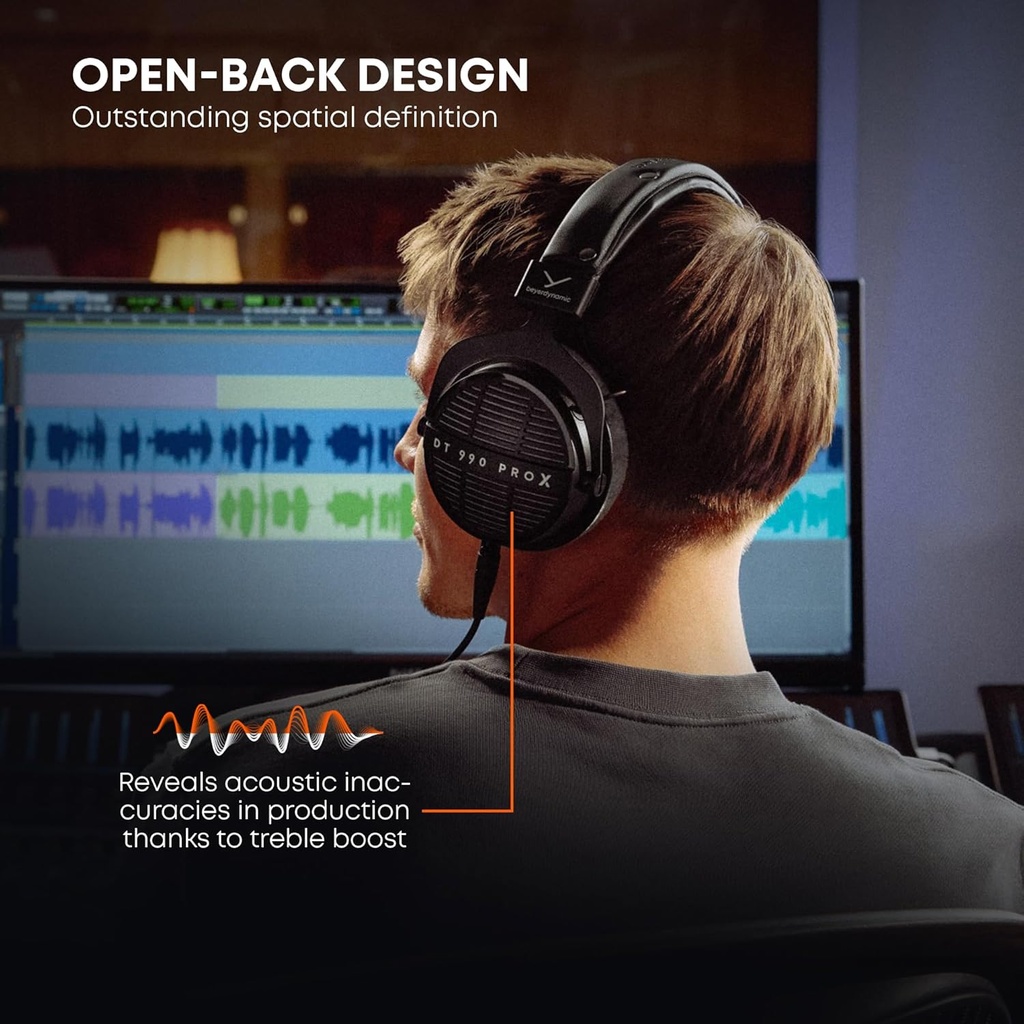 Beyerdynamic DT 990 Pro X - Audífonos de diadema para estudio con cable para mezcla, masterización y edición (abiertos) con cable desmontable, fabricados a mano en Alemania (48 ohmios, negro) 