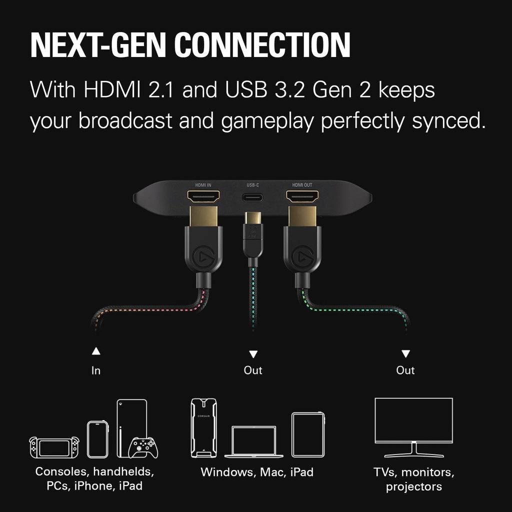 Elgato 4K X - Captura hasta 4K144 con latencia ultrabaja en PS5|Pro, Xbox Series X|S, Nintendo Switch 2, OBS y más, HDMI 2.1, VRR, HDR10, USB 3.2 Gen 2, para transmisión y grabación, PC, Mac | iPad 