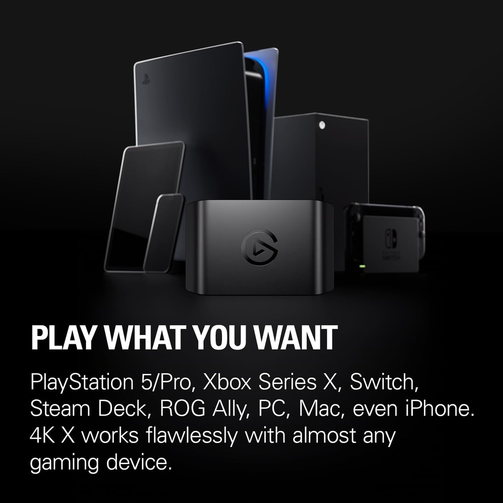 Elgato 4K X - Captura hasta 4K144 con latencia ultrabaja en PS5|Pro, Xbox Series X|S, Nintendo Switch 2, OBS y más, HDMI 2.1, VRR, HDR10, USB 3.2 Gen 2, para transmisión y grabación, PC, Mac | iPad 