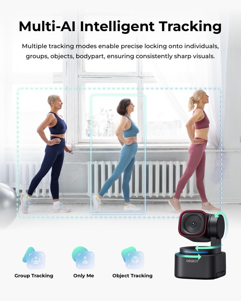 OBSBOT Tiny 3 Lite - Cámara web 4K de audio espacial con IA - Cámara PTZ compacta de seguimiento de IA con sensor de 1/2 pulgada, Tri-Mic, control de voz, 120FPS, HDR, cámara web para PC, Mac, portátil, transmisión, reunión, interruptor 2