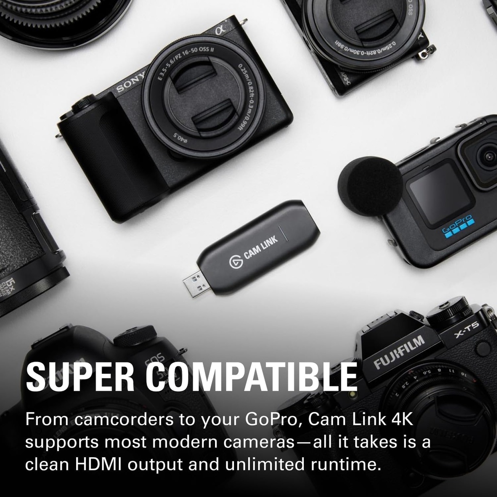 Elgato Cam Link 4K - Tarjeta de captura externa para DSLR y videocámara, ActionCam como cámara web, reunión/transmisión/grabación en 1080p60 o 4K30/4K60, fácil conexión para OBS/Zoom/Discord - HDMI a
