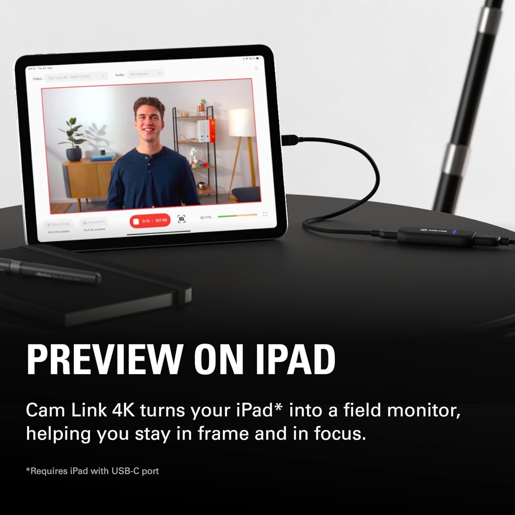 Elgato Cam Link 4K - Tarjeta de captura externa para DSLR y videocámara, ActionCam como cámara web, reunión/transmisión/grabación en 1080p60 o 4K30/4K60, fácil conexión para OBS/Zoom/Discord - HDMI a