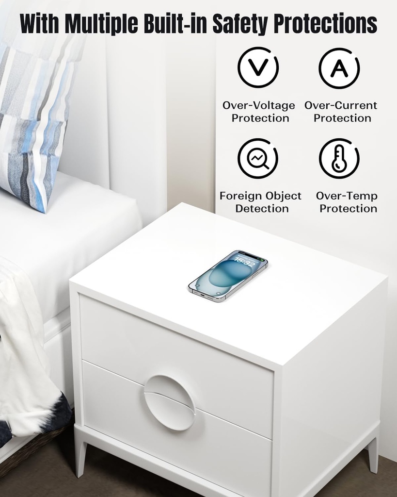 Eazpower Cargador inalámbrico invisible, cargador inalámbrico de 0.000-1.181 in debajo del escritorio, doble uso en o oculto debajo de la mesa de carga para mesita de noche para iPhone 17/17 Pro/17 Pro Max/17 Air/16/15/14/Samsung Phone