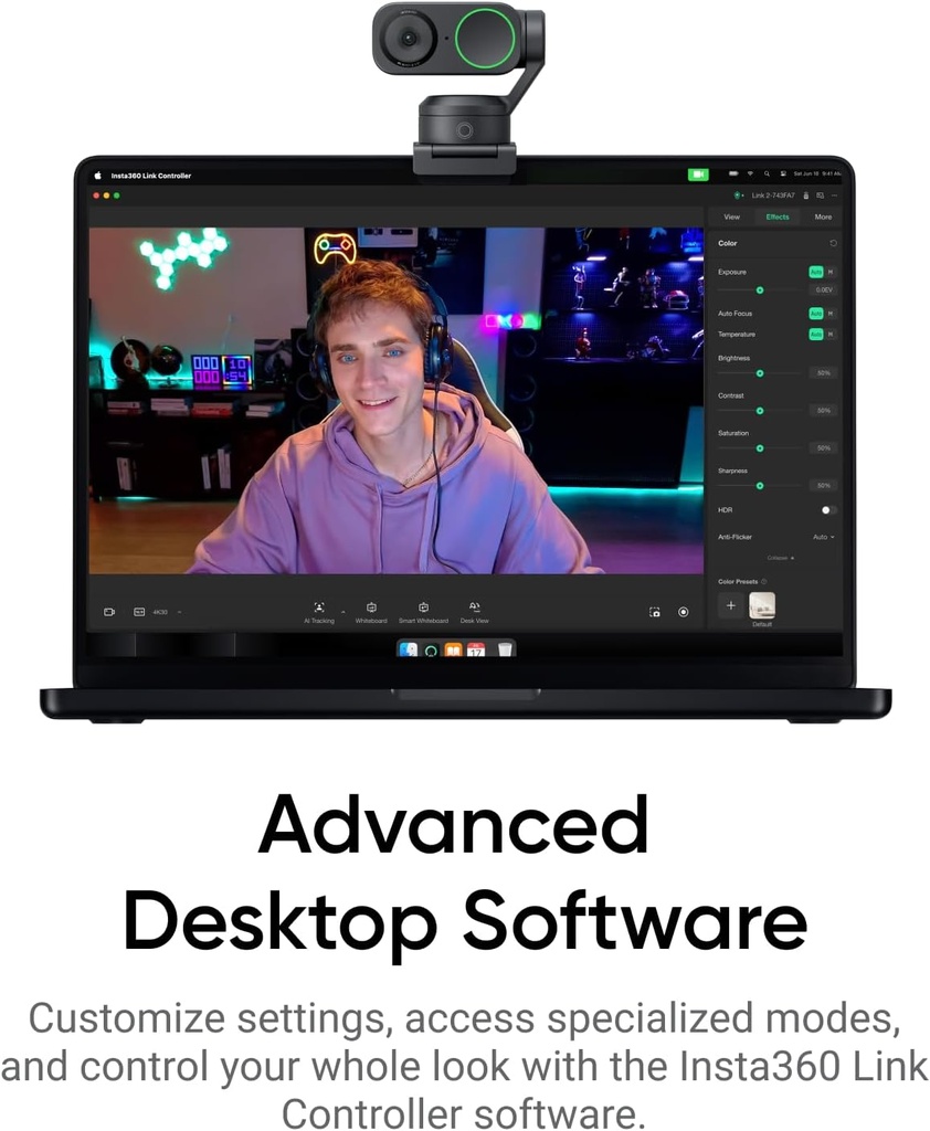 Insta360 Link 2 - Cámara web PTZ 4K para PC/Mac, sensor de 1/2 pulgada, seguimiento AI, HDR, micrófono con cancelación de ruido AI, control de gestos para transmisión, videollamadas, juegos, funciona con Zoom, equipos, Twitch y más