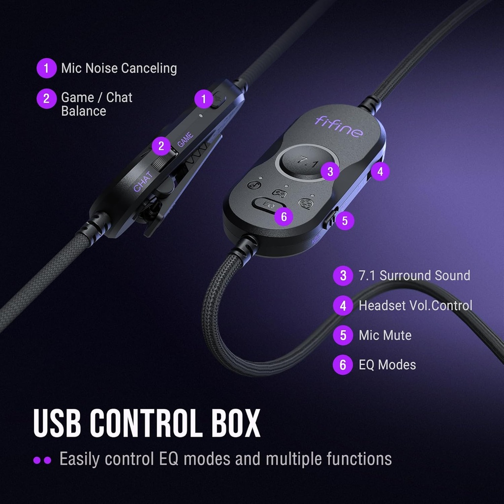 FIFINE Auriculares USB con cable para juegos PC H13