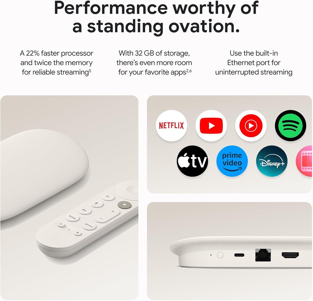 Google TV Streamer 4K - Entretenimiento de transmisión rápida en tu televisor con control remoto de búsqueda por voz - Mira películas, programas, TV en vivo y Netflix en 4K HDR, control inteligente