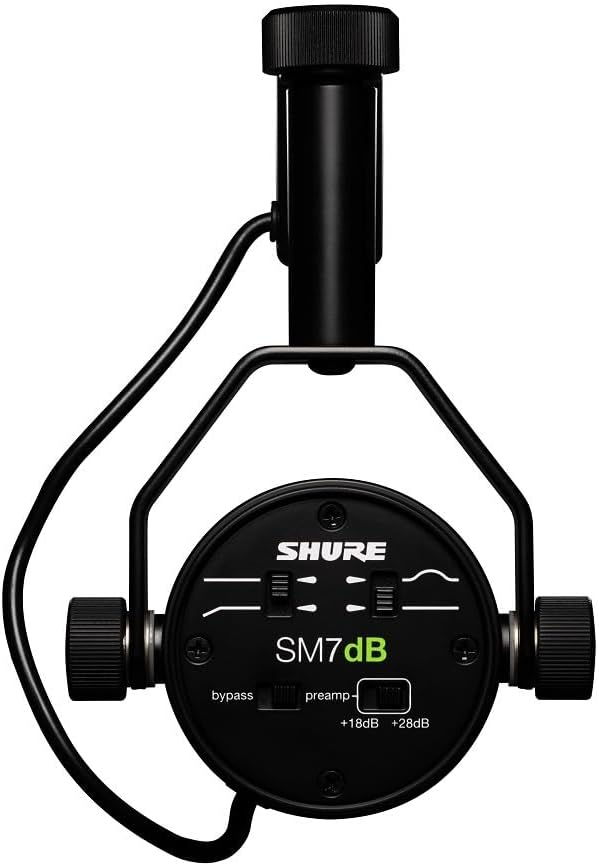 Shure SM7dB - Micrófono vocal dinámico con preamplificador integrado, micrófono de estudio para transmisión, podcasting y grabación, sonido suave, amplio rango de frecuencia, construcción robusta