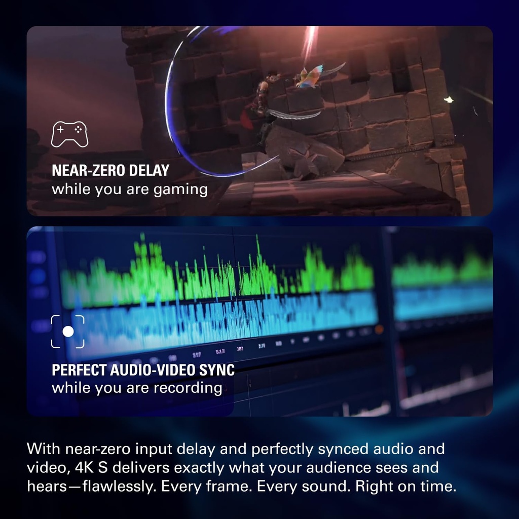 Elgato 4K S – Tarjeta de captura externa para PS5, Xbox Series X/S, Switch 2, PC, Mac, iPad | 4K60, 1440p120, o 1080p240 de paso y captura, HDR10, VRR, USB-C, latencia casi nula