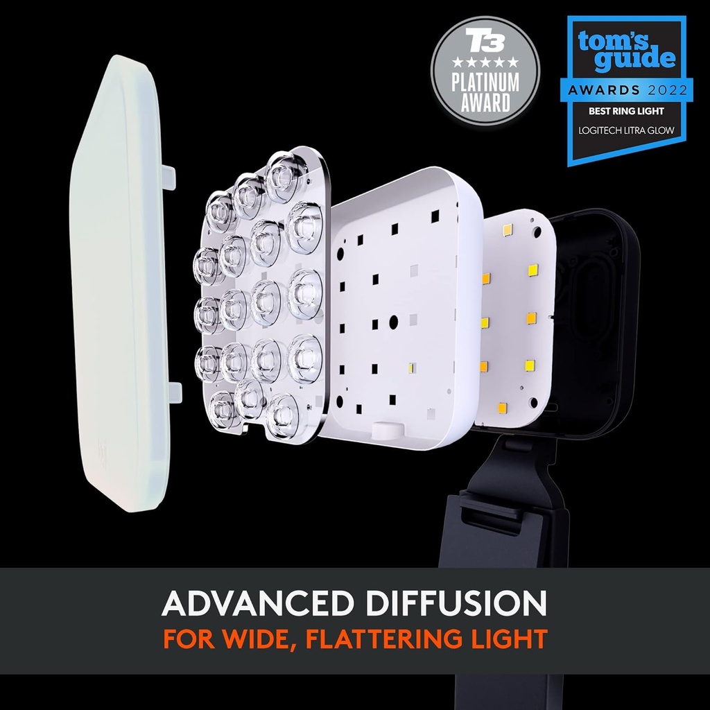 Logitech para Creadores Litra Glow Luz LED Premium para Transmisión en Vivo con TrueSoft, montaje ajustable, iluminación de video para grabar transmisiones, PC/Mac - Grafito