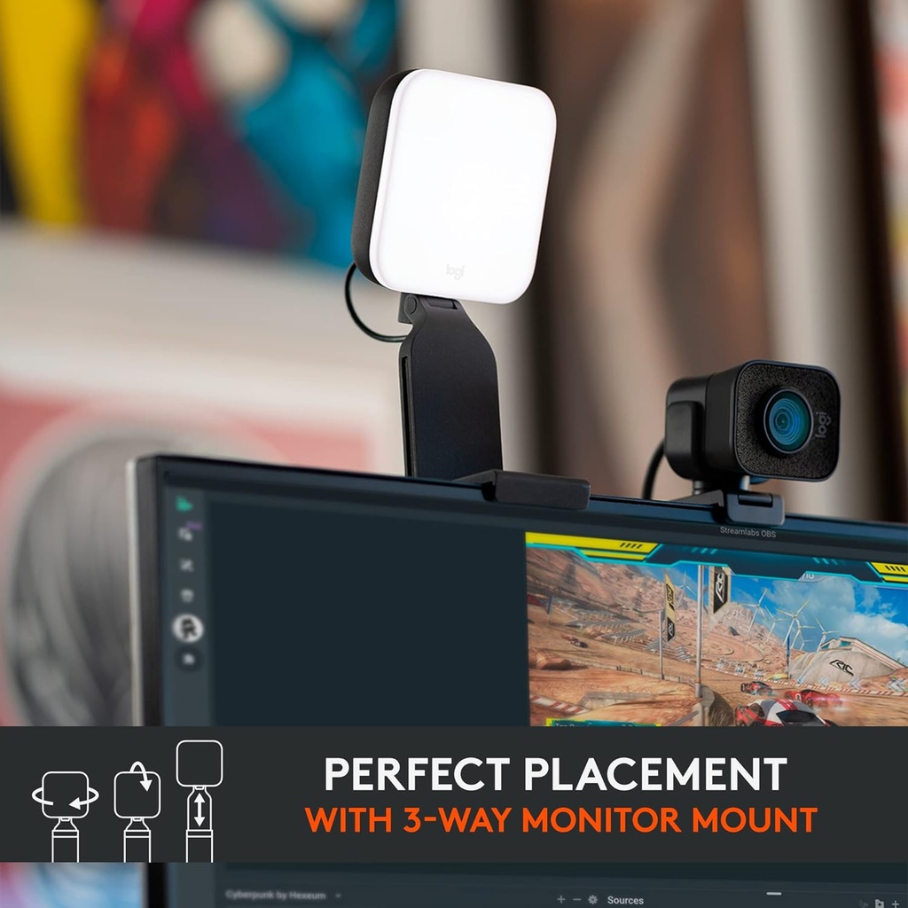 Logitech para Creadores Litra Glow Luz LED Premium para Transmisión en Vivo con TrueSoft, montaje ajustable, iluminación de video para grabar transmisiones, PC/Mac - Grafito