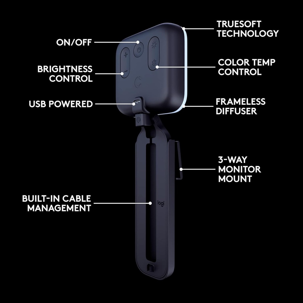 Logitech para Creadores Litra Glow Luz LED Premium para Transmisión en Vivo con TrueSoft, montaje ajustable, iluminación de video para grabar transmisiones, PC/Mac - Grafito