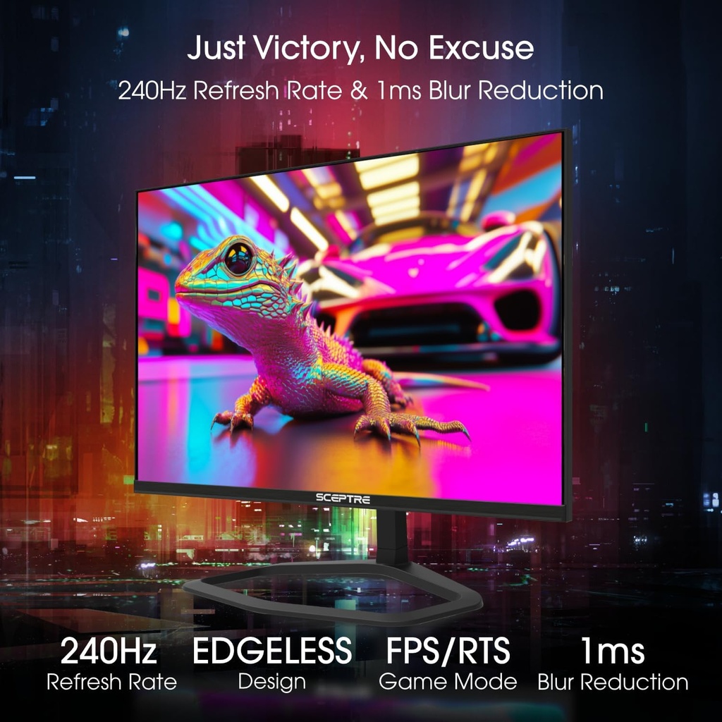 Sceptre - Monitor para juegos de 24.5 pulgadas, 240Hz, 1ms, DisplayPort x2, HDMI x2, 100% sRGB, AMD FreeSync Premium, altavoces integrados, negro máquina, 2026 (serie E255B-FWD240)