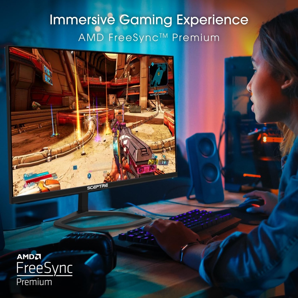 Sceptre - Monitor para juegos de 24.5 pulgadas, 240Hz, 1ms, DisplayPort x2, HDMI x2, 100% sRGB, AMD FreeSync Premium, altavoces integrados, negro máquina, 2026 (serie E255B-FWD240)