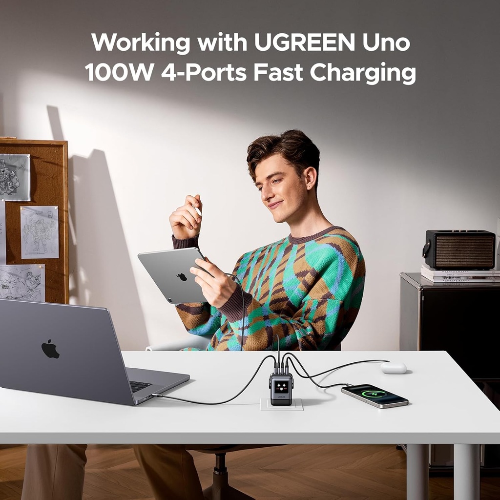 UGREEN Uno - Cargador USB C de 100 W, cargador rápido GaN de 4 puertos con pantalla LED, regalos tecnológicos para hombres y mujeres, para MacBook Pro/Air 2025, iPad Pro, iPhone 17/16, Galaxy S25/S24