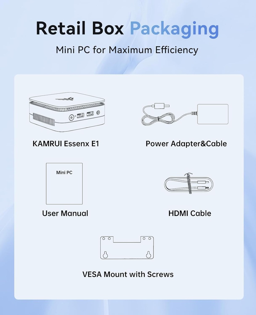 KAMRUI Essenx E1 N97 Mini PC, Dual 4K HDMI, 16GB RAM 256GB SSD, Gigabit Ethernet de alta velocidad Wi-Fi Bluetooth Ultra Silencioso