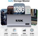 SSK Disco duro externo SSD de 128 GB, SSD portátil de hasta 550 MB/s, unidades de estado sólido rápidas, unidad externa USB 3.2 Gen2 para iPhone 15/Pro, Windows, Mac, Android con luz LED, Trim, Smart