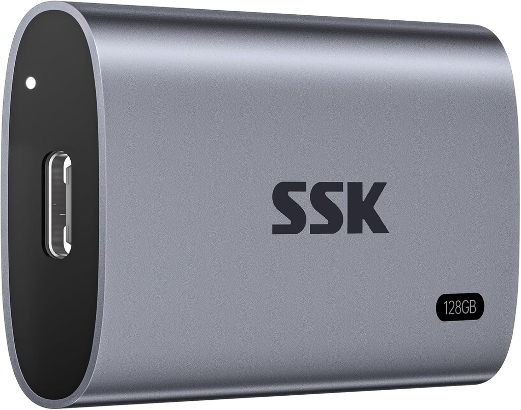 SSK Disco duro externo SSD de 128 GB, SSD portátil de hasta 550 MB/s, unidades de estado sólido rápidas, unidad externa USB 3.2 Gen2 para iPhone 15/Pro, Windows, Mac, Android con luz LED, Trim, Smart