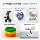 Creality K2 SE Combo 3D Impresora, compatible con impresión multicolor con CFS, 19.685 in/s de alta velocidad, nivelación automática inteligente, marco de construcción de metal sólido, totalmente montado, extrusora de próxima generación, volumen de construcción de 220 × 215 × 9.646 in
