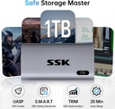 SSK Disco Duro Externo SSD de 1TB, SSD Portátil de Hasta 550MB/s Unidades de Estado Sólido Rápidas, Unidad Externa USB 3.2 Gen2 para iPhone 15/Pro, Windows, Mac, Android con Luz LED, Trim, Smart