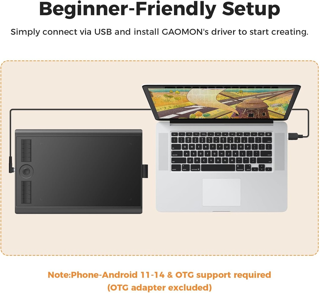 GAOMON M10K - Tableta de dibujo, tableta gráfica grande de 10 x 6 pulgadas con anillo táctil, 8192 niveles sin batería, 10 teclas de acceso rápido, tableta artística para diseño, escritura, edición,