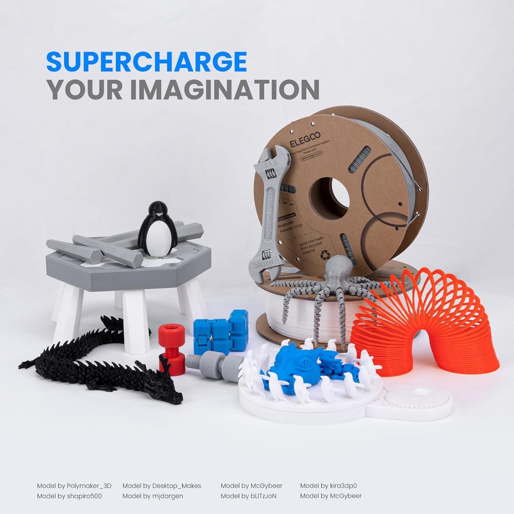 ELEGOO Filamento PLA 1.75mm Paquete 4KG, filamento para impresora 3D a granel con precisión dimensional +/- 0.02mm, paquete de 4 carretes de 1 kg en cartón (2.2 lbs) Compatible con la mayoría de