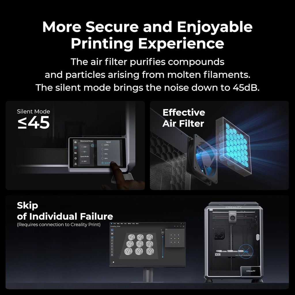 Creality K1C Impresora 3D, Nivelación Automática de Alta Velocidad de 600mm/s, Extrusora Directa Robusta Libre de Obstrucciones K1 SE Impresora 3D Actualizada con Cámara AI, Soporte de Modo Silencioso