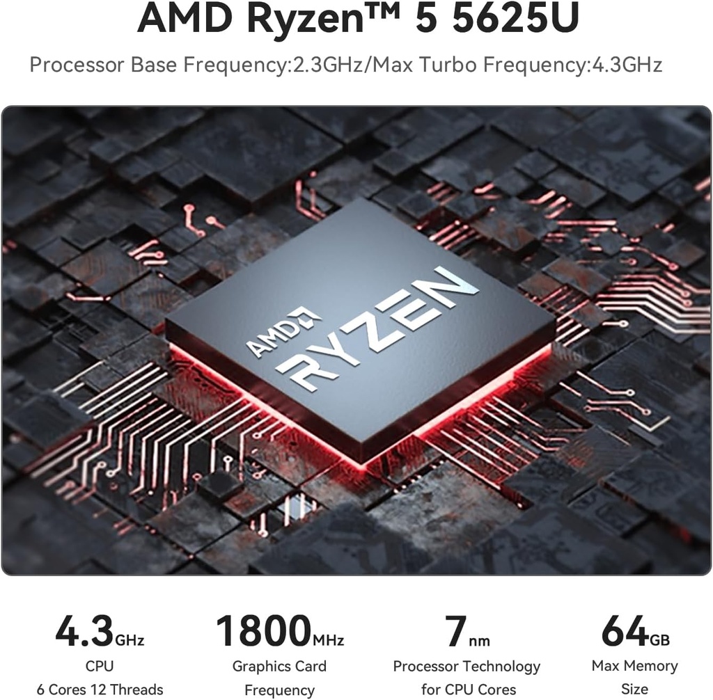 [PC-00011685] Beelink SER5 Mini PC, AMD Ryzen 5 5500U (6C/12T, hasta 4.0GHz), mini computadora con 16GB DDR4/500GB NVMe SSD, compatible con pantalla triple (HDMI+DP+Tipo-c/4K), WiFi6, BT5.2, Tipo-C, 2.5G LAN9