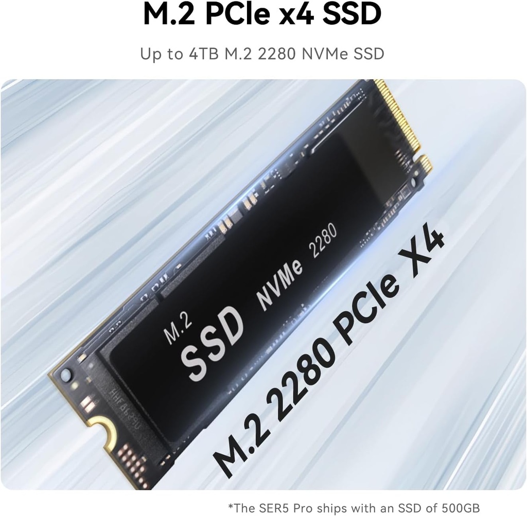 [PC-00011685] Beelink SER5 Mini PC, AMD Ryzen 5 5500U (6C/12T, hasta 4.0GHz), mini computadora con 16GB DDR4/500GB NVMe SSD, compatible con pantalla triple (HDMI+DP+Tipo-c/4K), WiFi6, BT5.2, Tipo-C, 2.5G LAN9