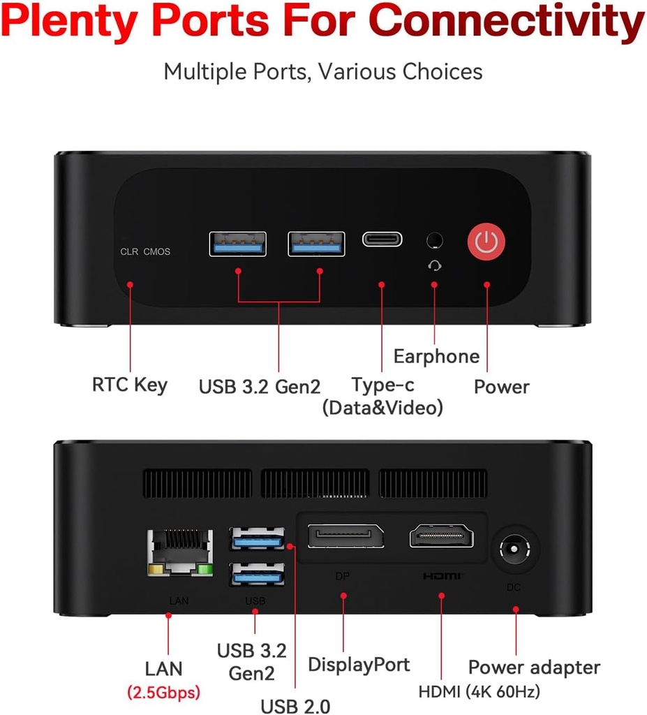 [PC-00011685] Beelink SER5 Mini PC, AMD Ryzen 5 5500U (6C/12T, hasta 4.0GHz), mini computadora con 16GB DDR4/500GB NVMe SSD, compatible con pantalla triple (HDMI+DP+Tipo-c/4K), WiFi6, BT5.2, Tipo-C, 2.5G LAN9