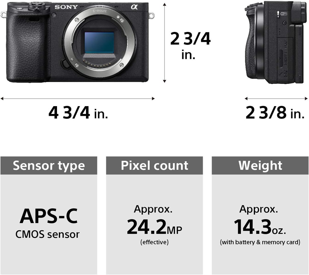 Sony Alpha a6400 - Cámara digital sin espejo compacta con lente intercambiable APS-C, enfoque automático en tiempo real del ojo, video 4K, pantalla abatible y lente de 16-50mm - Compatible con montura