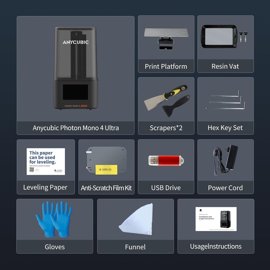 ANYCUBIC Impresora de resina 10K 3D, Photon Mono 4 Ultra con pantalla LCD mono de 7’’ y fuente de luz COB, velocidad máxima de impresión de hasta 120mm/h, pantalla táctil HD con 8 idiomas, tamaño de