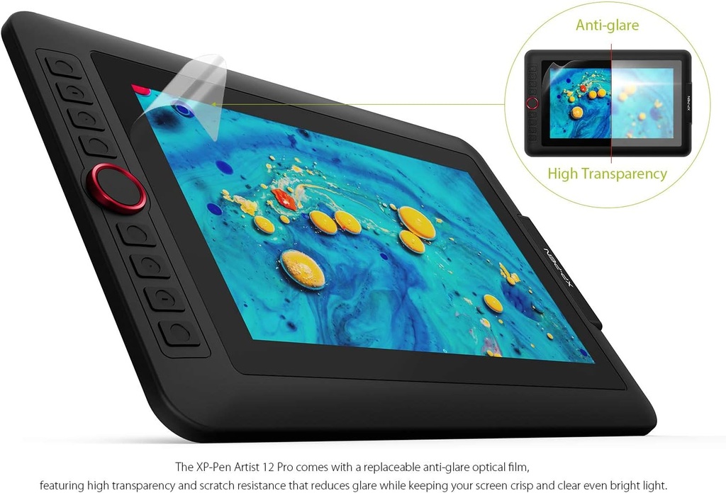 XPPen Artist12 Pro - Tableta de dibujo de 11.6 pulgadas con pantalla para lápiz, tableta gráfica totalmente laminada con función de inclinación, lápiz óptico sin batería y 8 teclas de acceso directo