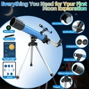 Telescopio para niños de 1.969 in, 100 aumentos, telescopio para principiantes con trípode, 2 oculares y alcance de búsqueda, regalo educativo STEM para niños y niñas de 6 a 12 años, telescopio portátil para niños para astronomía 