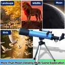 Telescopio para niños de 1.969 in, 100 aumentos, telescopio para principiantes con trípode, 2 oculares y alcance de búsqueda, regalo educativo STEM para niños y niñas de 6 a 12 años, telescopio portátil para niños para astronomía 