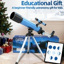 Telescopio para niños de 1.969 in, 100 aumentos, telescopio para principiantes con trípode, 2 oculares y alcance de búsqueda, regalo educativo STEM para niños y niñas de 6 a 12 años, telescopio portátil para niños para astronomía 