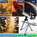 Telescopio para niños de 1.969 in, 100 aumentos, telescopio plateado para principiantes con trípode, 2 oculares, juego de alcance buscador, astronomía educativa STEM, regalo de Navidad para niños y niñas de 6 a 12 años 