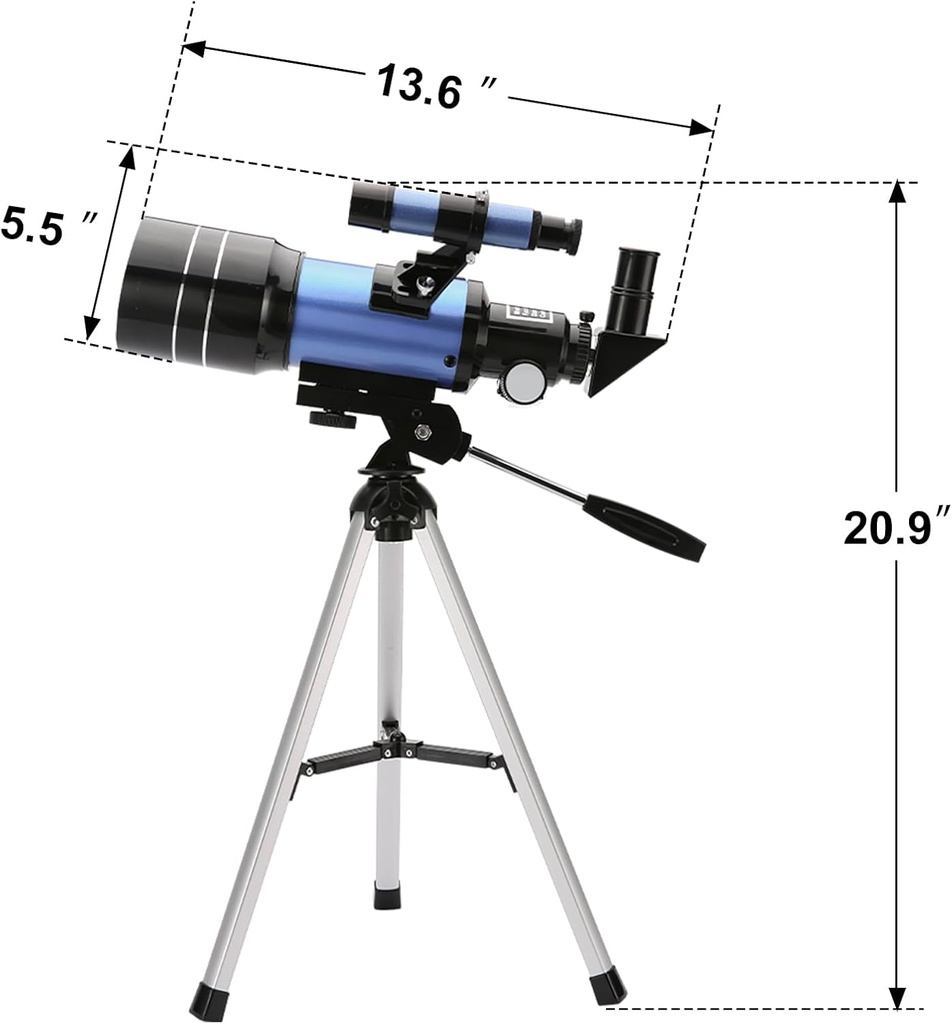 ToyerBee Telescopio para adultos y niños, 70mm de apertura (15X-150X) telescopios refractores portátiles para principiantes de astronomía, telescopio profesional de viaje de 300mm con adaptador para