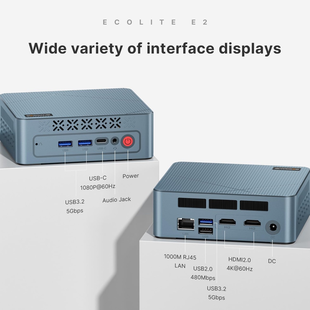 BOSGAME E2 Mini PC con AMD Ryzen 5 3550H, 16GB RAM 512GB NVMe SSD, pantallas triples vía USB-C y HDMI dual, Gigabit Ethernet, computadora de escritorio compacta para negocios, oficina y escuela