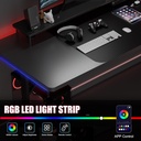 GTRACING Escritorio para juegos de 55 pulgadas con luces LED, escritorio grande para computadora con alfombrilla para mouse para oficina en casa, superficie de fibra de carbono en forma de T