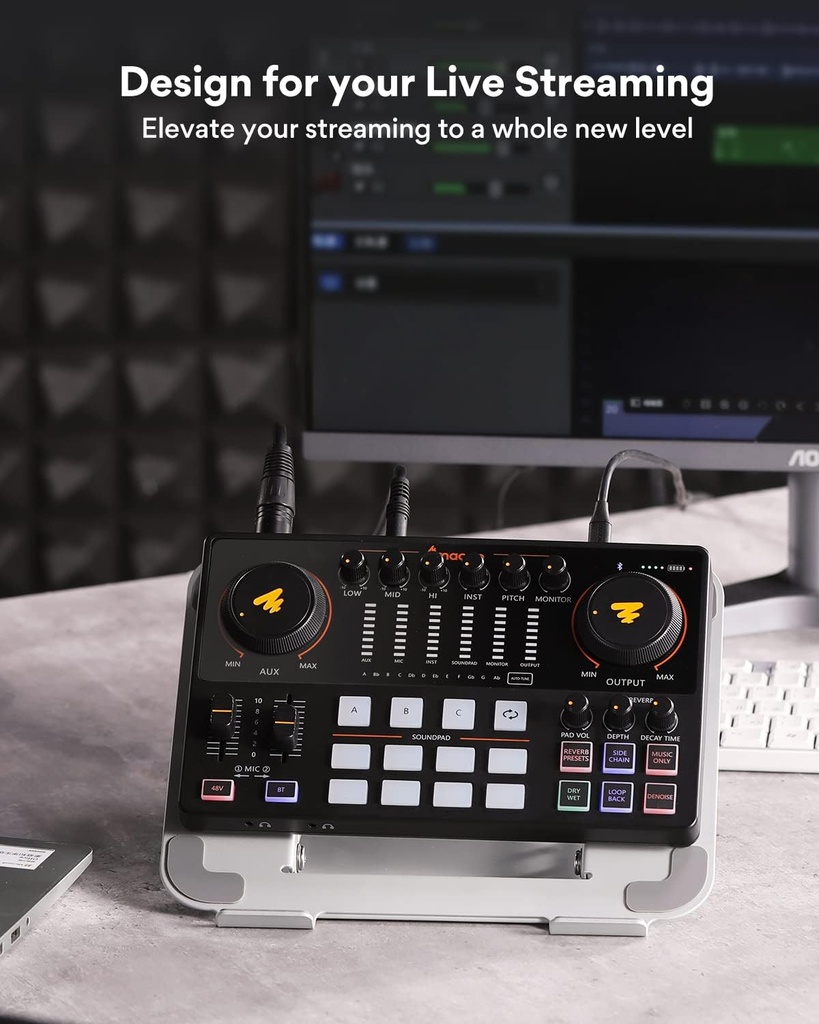 MAONO-MaonoCaster-Paquete de equipo para pódcast para 2-incluye interfaz de audio todo en uno con preamplificador de micrófono premium, micrófono de condensador XLR y micrófono de 3,5 mm para