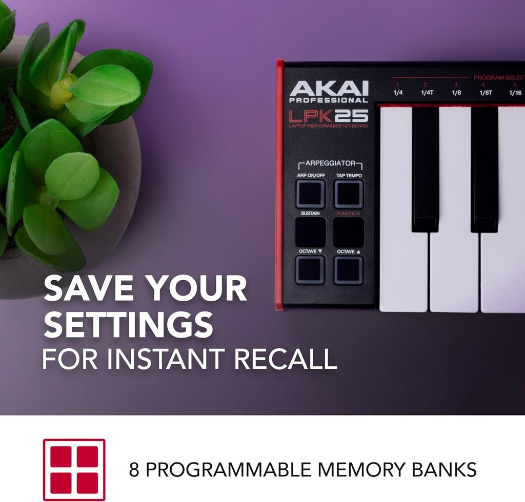 AKAI Professional LPK25: Controlador USB MIDI Ultra-Portátil de 25 Teclas (Negro)