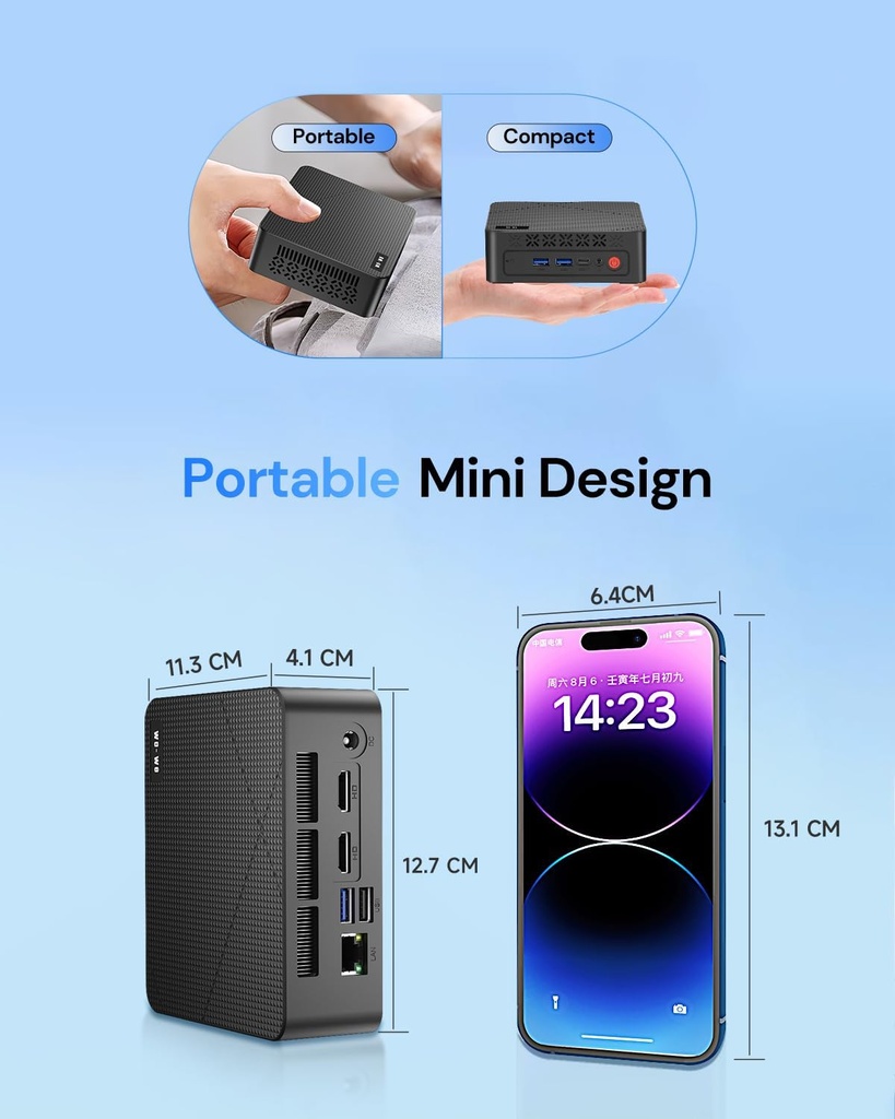 wo-we Mini PC AMD Ryzen 5 3500U (Beats N150/4300U), 8 GB DDR4 RAM 256GB NVMe SSD, Vega 8 Graphics Mini computadora de escritorio, pantallas 4K triples, compatible con SSD de 2.5 pulgadas, USB-C/Dual 