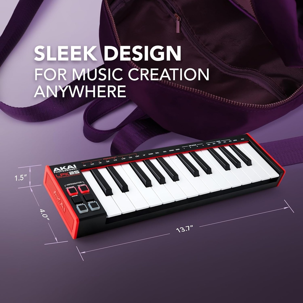 AKAI Professional LPK25: Controlador USB MIDI Ultra-Portátil de 25 Teclas (Negro)