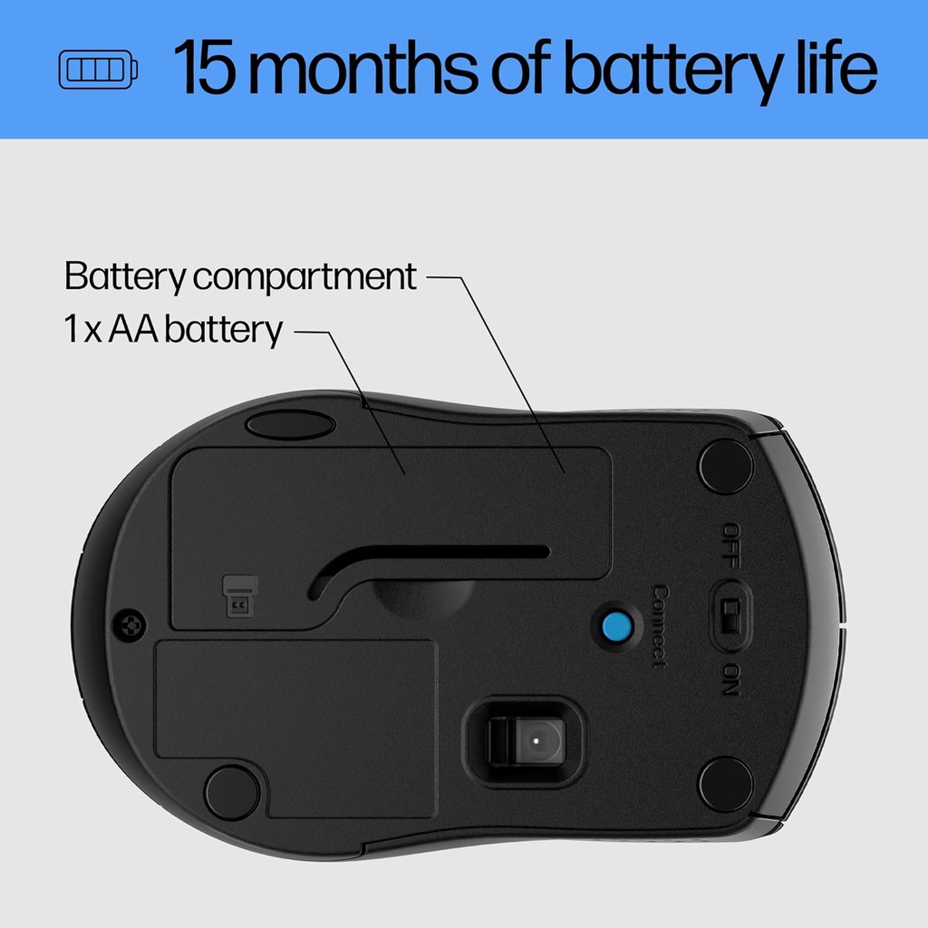 HP Ratón inalámbrico X3000 G3, negro, batería de 15 meses, empuñaduras laterales para control, apto para viajes, LED azul, potente sensor óptico de 1600 DPI, compatible con Wins PC/laptop, Mac,