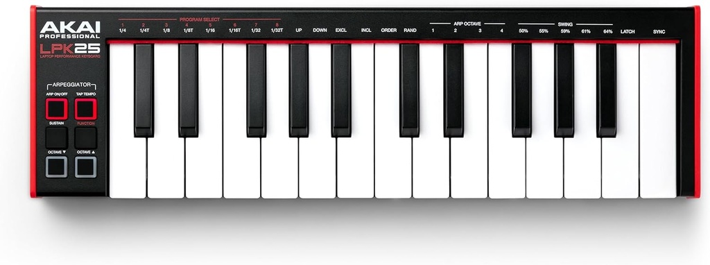 AKAI Professional LPK25: Controlador USB MIDI Ultra-Portátil de 25 Teclas (Negro)